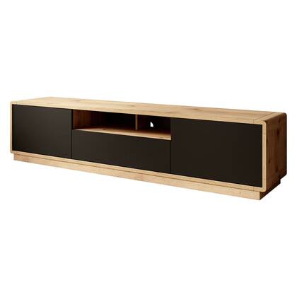 Meubella - TV-Meubel Acuna - Mat zwart - Eiken - 200 cm Bruin, Zwart