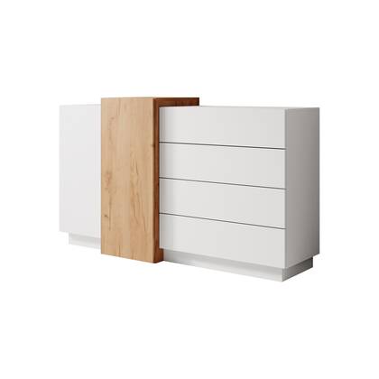Meubella - Dressoir Three - Wit - Eiken - 160 cm Bruin, Wit
