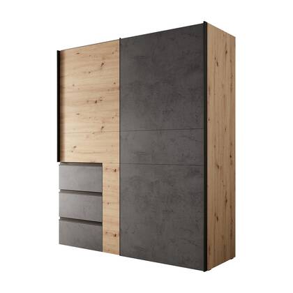Meubella - Kledingkast Walter - Eiken - Grijs - 170 cm Bruin, Grijs