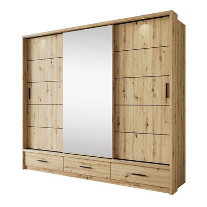 Meubella - Kledingkast Autumn - Eiken - 250 cm - Met spiegel Bruin