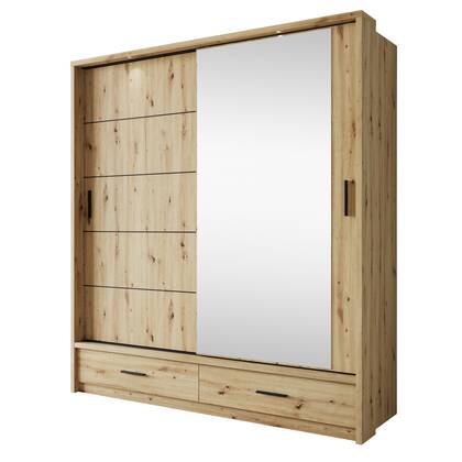 Meubella - Kledingkast Autumn - Eiken - 200 cm - Met spiegel Bruin