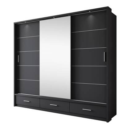 Meubella - Kledingkast Autumn - Zwart - 250 cm - Met spiegel