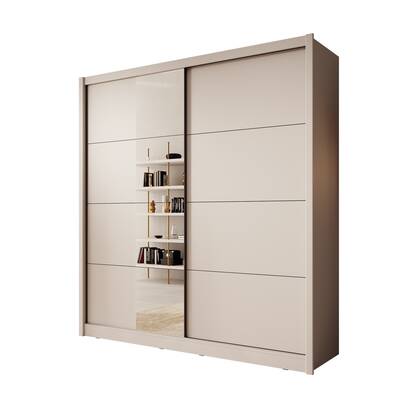 Meubella - Kledingkast Azul - Beige - 205 cm - Met spiegel