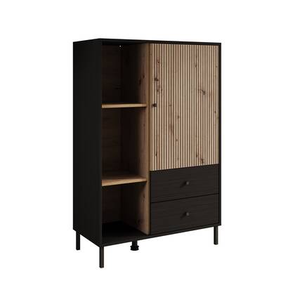 Meubella - Vitrinekast Charles 1 - Zwart eiken - 87 cm Bruin, Zwart