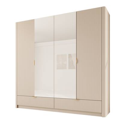 Meubella - Kledingkast Lima - Beige - 213 cm - Met spiegel