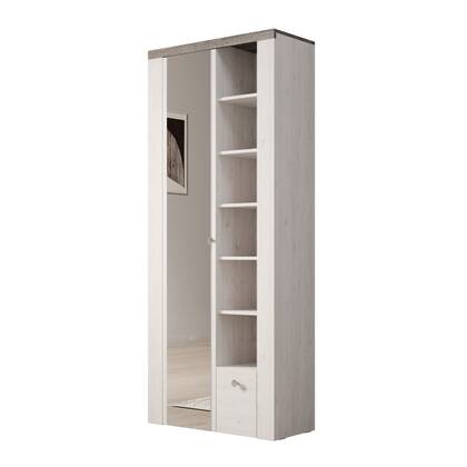 Meubella - Schoenenkast Linford - Wit eiken - 80 cm - Met spiegel