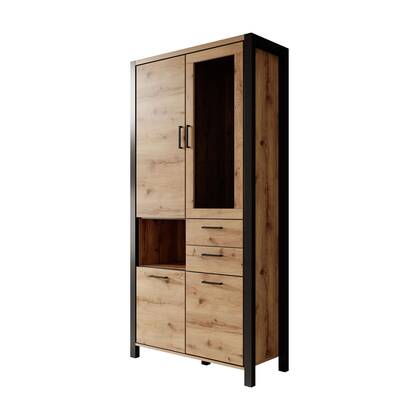 Meubella - Vitrinekast Acapulco - Eiken - Zwart - 100 cm Bruin
