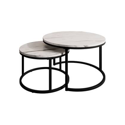 Meubella - Salontafel Rica - Wit marmerlook - Set van 2 Wit, Zwart