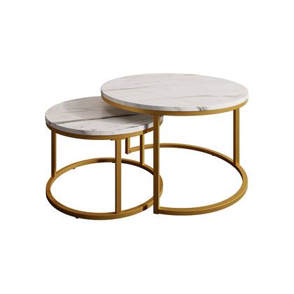 Meubella - Salontafel Rica - Wit marmerlook - Goud - Set van 2 Zwart