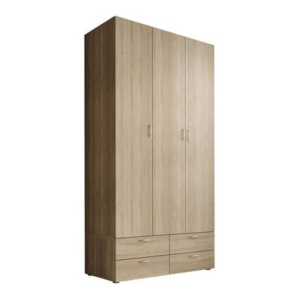 Meubella - Kledingkast Bernd - Licht eiken - 111 cm - Met lades Bruin