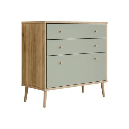 Meubella - Ladekast Wally - Licht eiken - Groen - 90 cm Bruin, Groen