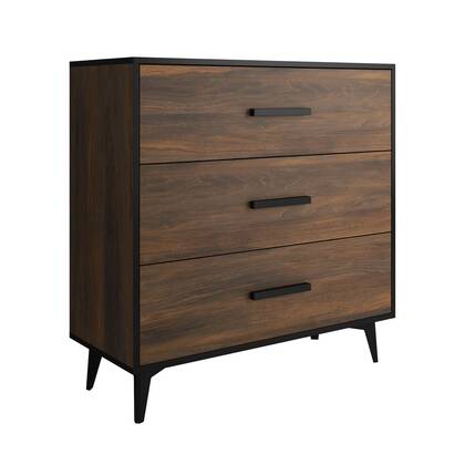 Meubella - Ladekast Frey - Donker eiken - Zwart - 91 cm Bruin, Zwart