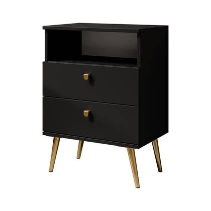 Meubella - Nachtkastje Hidde - Zwart - 50 cm Goud, Zwart