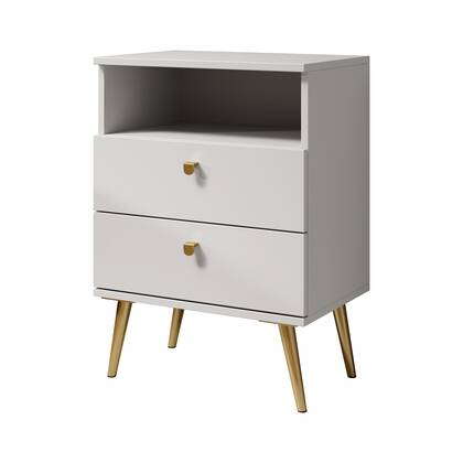 Meubella - Nachtkastje Hidde - Wit - 50 cm Goud, Wit