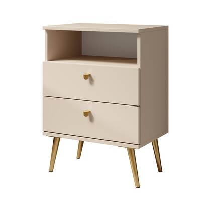 Meubella - Nachtkastje Hidde - Beige - 50 cm Goud, Beige