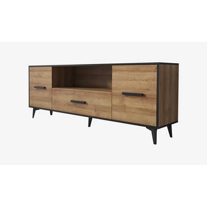 Meubella - TV-Meubel Frey - Licht eiken - Zwart - 179 cm Bruin, Zwart