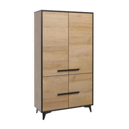 Meubella - Opbergkast Frey - Licht eiken - Zwart - 91 cm Bruin