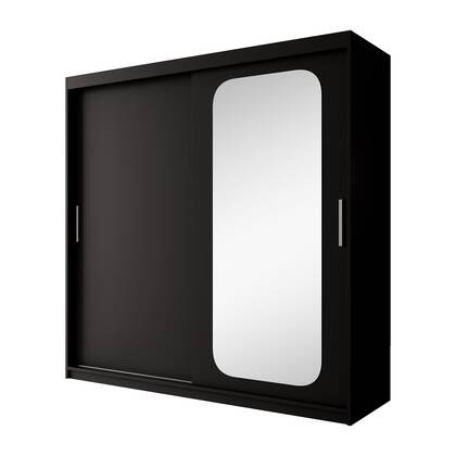 Meubella - Kledingkast Pete - Zwart - 200 cm - Met spiegel