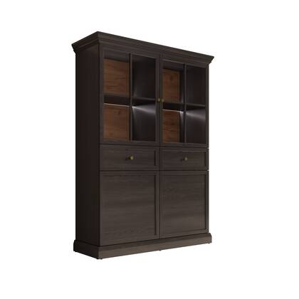 Meubella - Vitrinekast Leroy - Zwart eiken - 114 cm