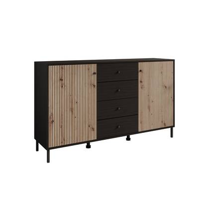 Meubella - Dressoir Charles - Zwart eiken - 157 cm Bruin, Zwart