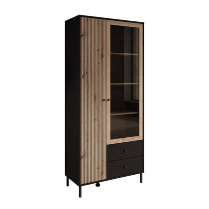 Meubella - Vitrinekast Charles 2 - Eiken - 87 cm Bruin, Zwart