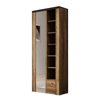 Meubella - Schoenenkast Linford - Donker eiken - 80 cm - Met spiegel Bruin