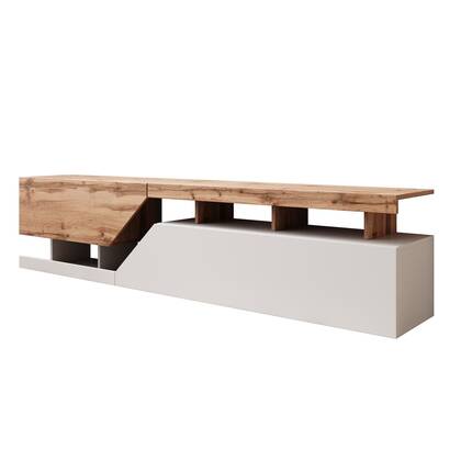 Meubella - TV-Meubel Canberra - Eiken - Wit - 200 cm Bruin, Wit