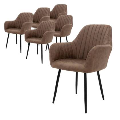 ML-Design Eetkamerstoel Perrin lederlook set van 6 Bruin