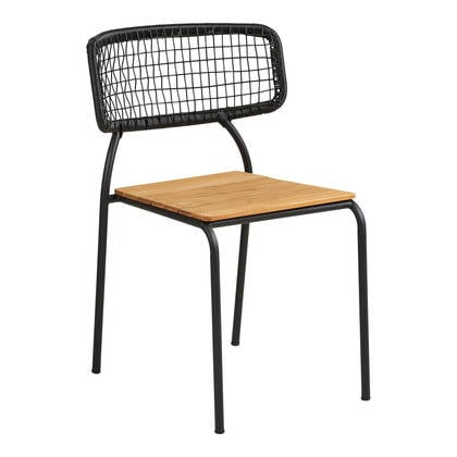 House Nordic Nashville Eetkmaerstoel Zwart|Teak set van 4