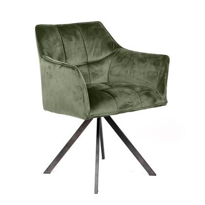 Giga Meubel - Armstoel Velvet Groen - Draaibaar - Metalen Poten - Set van 2