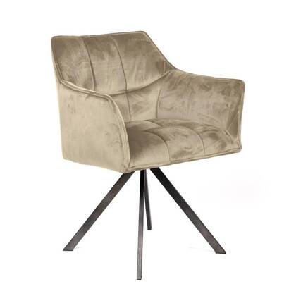 Giga Meubel - Armstoel Velvet Champagne - Draaibaar - Metalen Poten - Set van 2 Beige