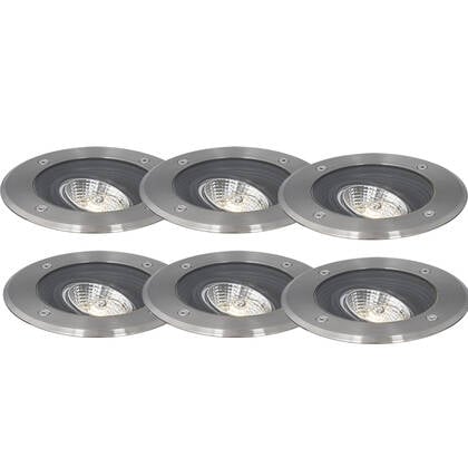 QAZQA Set van 6 moderne buiten grondspots staal AR70 verstelbaar IP65 Zilver