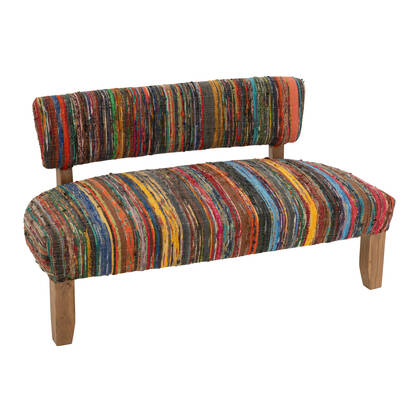 J-Line zetel 2P Chindi - hout|textiel - mix Multicolor