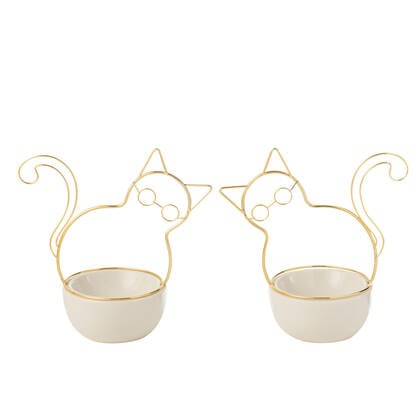 J-Line Kat Bril Kom Porselein|Metaal Large Assortiment Van 2 Wit