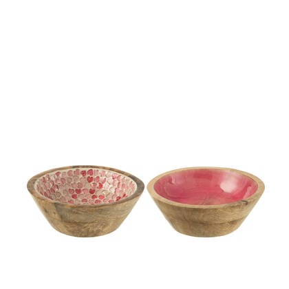 J-Line Kom Mango Hout Roze Medium Assortiment Van 2
