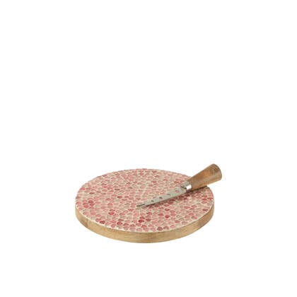 J-Line Kaasplank+Mes Hart Mozaiek Rond Mango Hout Roze