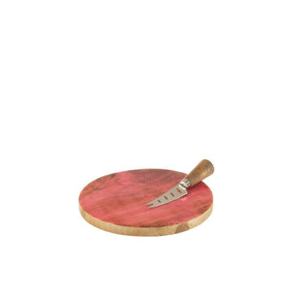 J-Line Kaasplank+Mes Rond Mango Hout Roze