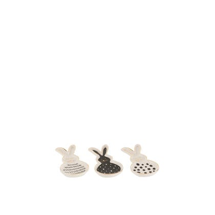J-Line schaal Konijn - keramiek - zwart||goud - small - 3 stuks - paasdecoratie Wit