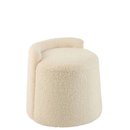 J-Line Poef Teddy Rond+Rugleuing Bouclé Wit