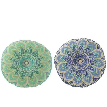 J-Line kussen Rond Bloem - katoen - turquoise| - 2 stuks Blauw
