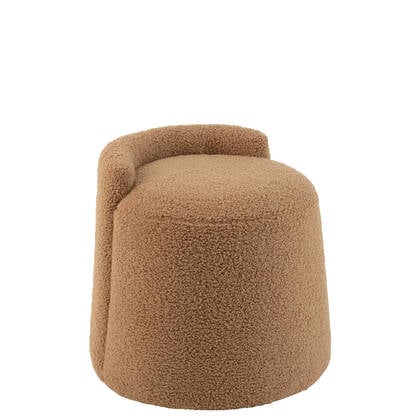 J-Line Poef Teddy Rond+Rugleuing Bouclé Camel Bruin