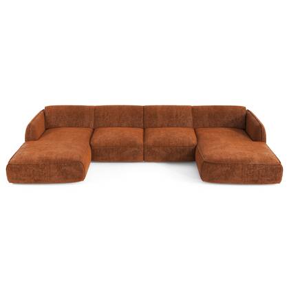 5-zits panoramische sofa in terracotta fluweel 346cm Bruin
