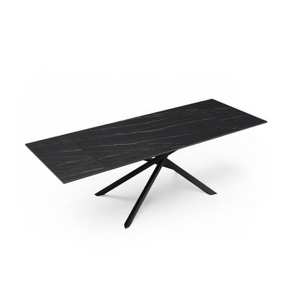 Uitschuifbare tafel voor 10 personen, zwart marmer keramiek en glas