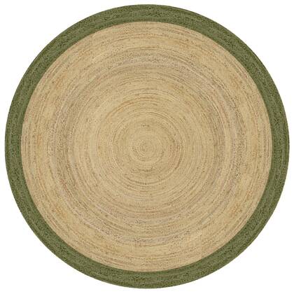 Mrcarpet Rond jute vloerkleed naturel|Groen met rand 160cm Bruin