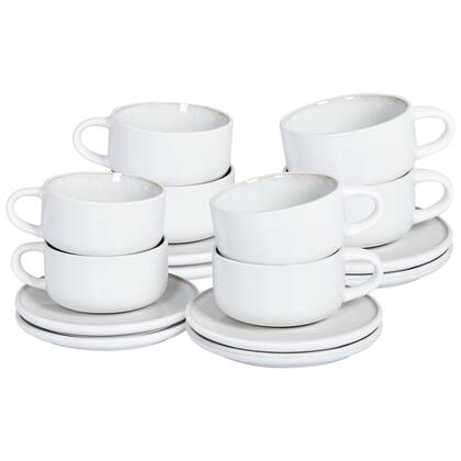 Beliani - SESAME - Kop en schotel set van 8 - Off-white - Steengoed Wit