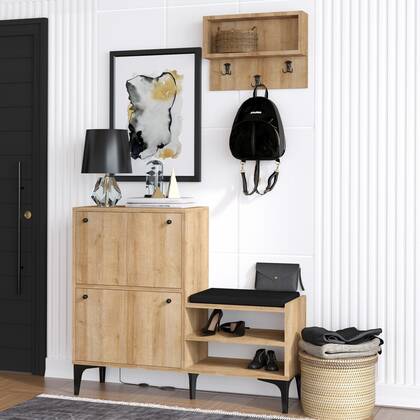 Giga Meubel - Schoenenkast Naturel Hout - 110x35x92cm - Bred Bruin