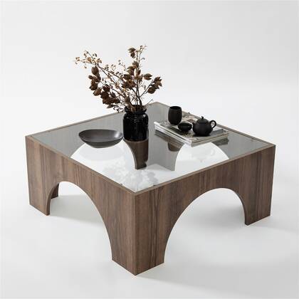 Giga Meubel - Salontafel Walnoot|Glas - 80x80x35cm - Seine Bruin