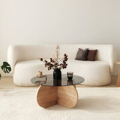 Giga Meubel - Salontafel Naturel Hout - Smoke Glas - 75x75x35cm - Bubble Bruin