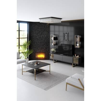 Giga Meubel - Salontafel Antraciet|Goud - 80x80x40cm - Gold Line Grijs