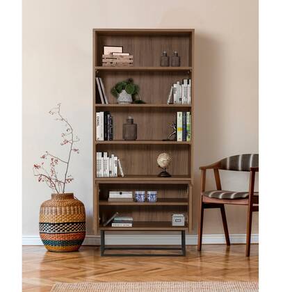 Giga Meubel - Boekenkast Walnoot|Zwart Hout - 80x36x182cm - Rea Bruin